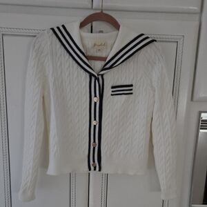 Sailor Collar White  Cable Knit Cardigan